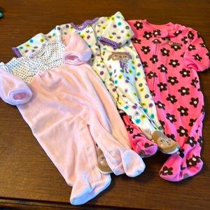 Girls Footie pajamas 3 month size Set of 3
